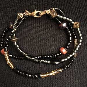 Fall Inspired 3 Stand Onyx and Sandstone Bracelet